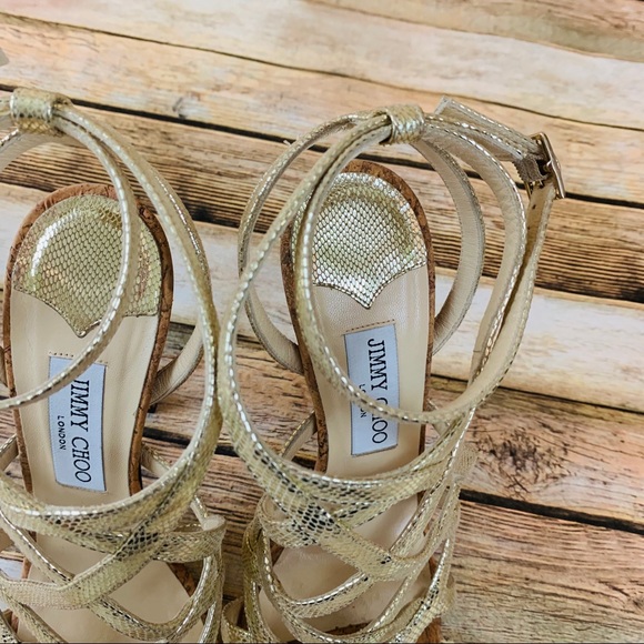 Jimmy Choo Gold Snake print Ankle Strap Heels 38.5 - Picture 8 of 8